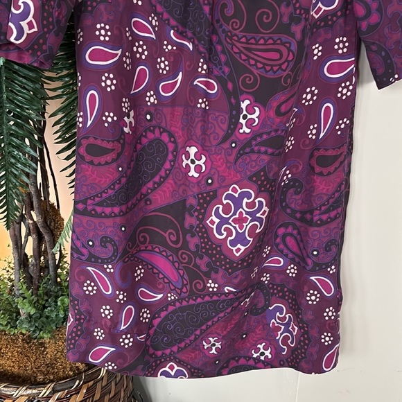 NWOT Banana Republic 100% Silk Shift Dress Beaded Button Up Back Burgundy Mod - Picture 5 of 14